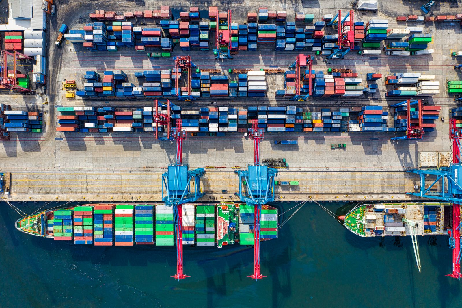 Port cranes handling containers for customs clearance