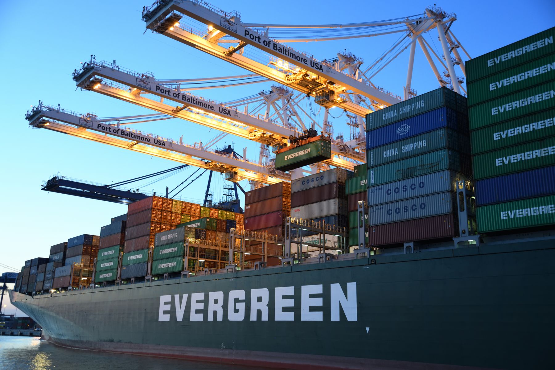 Container ship at berth during port operations